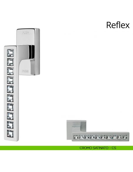 Maniglia con cristalli Swarovski per finestra martellina DK antintrusione Reflex Linea Calì cromo satinato