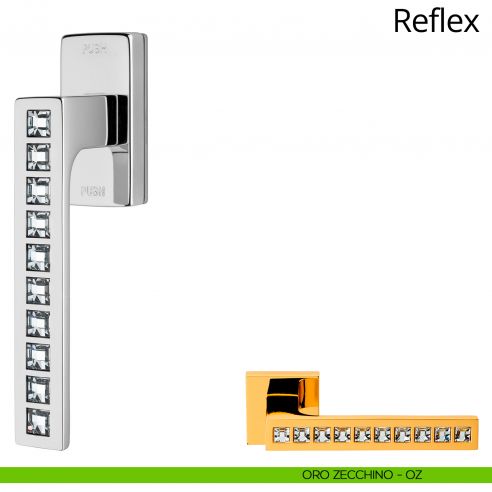 Maniglia con cristalli Swarovski per finestra martellina DK antintrusione Reflex Linea Calì oro zecchino