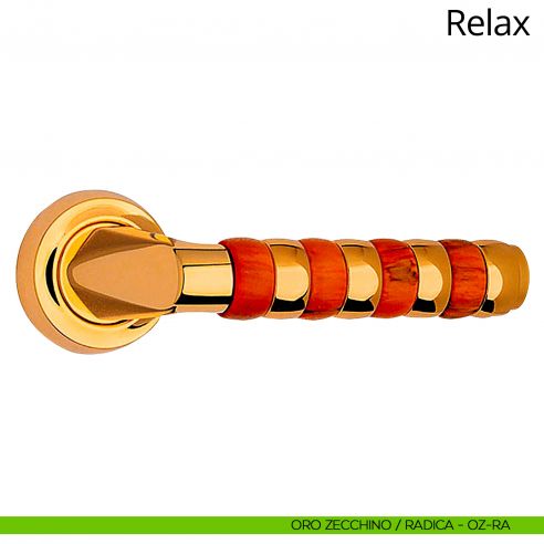 Maniglia per porta interna Relax Linea Calì rosetta tonda oro zecchino + radica