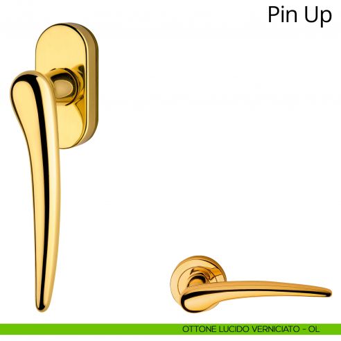 Maniglia per finestra martellina DK Pin-Up Linea Calì ottone lucido verniciato