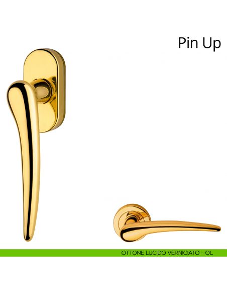 Maniglia per finestra martellina DK Pin-Up Linea Calì ottone lucido verniciato
