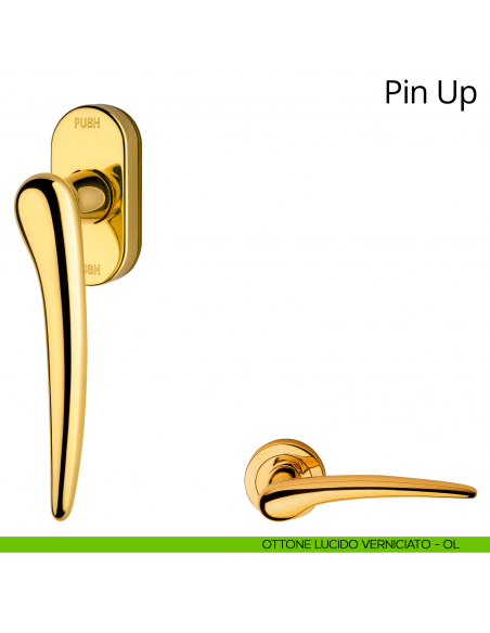 Maniglia per finestra martellina DK antintrusione Pin-Up Linea Calì ottone lucido verniciato