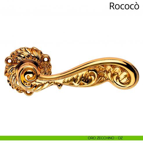 Maniglia per porta interna Rococò Linea Calì con rosetta artistica oro zecchino
