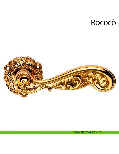 Maniglia per porta interna Rococò Linea Calì con rosetta artistica oro zecchino
