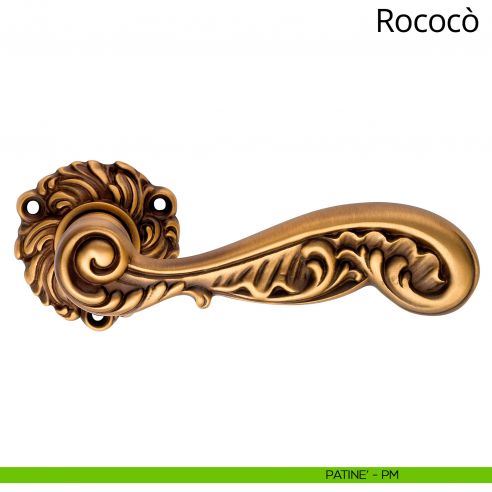 Maniglia per porta interna Rococò Linea Calì con rosetta artistica patinè