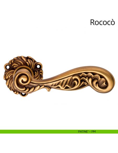 Maniglia per porta interna Rococò Linea Calì con rosetta artistica patinè