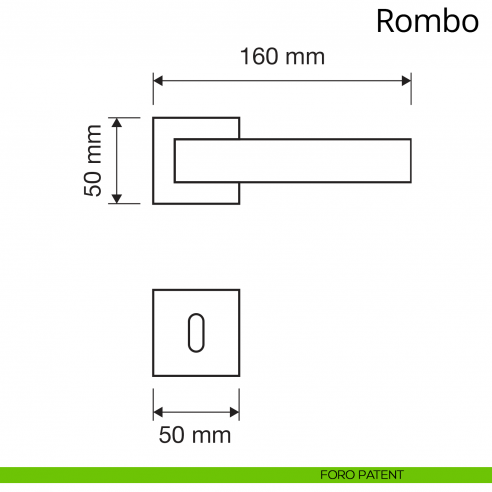 Maniglia per porta interna Rombo Linea Calì rosetta quadrata tradizionale foro patent