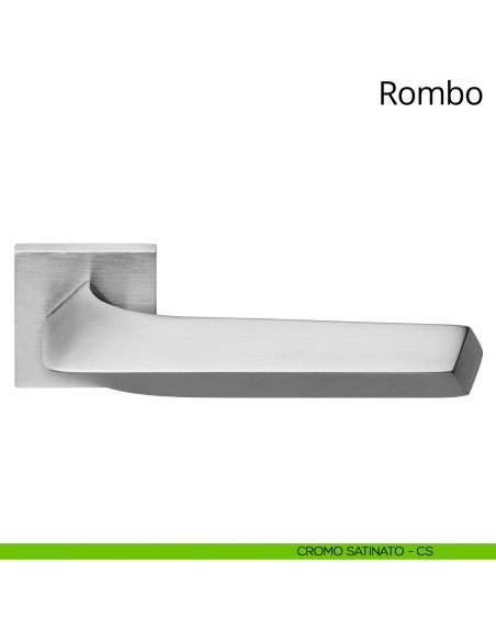 Maniglia per porta interna Rombo Linea Calì rosetta quadrata bassa cromo satinato