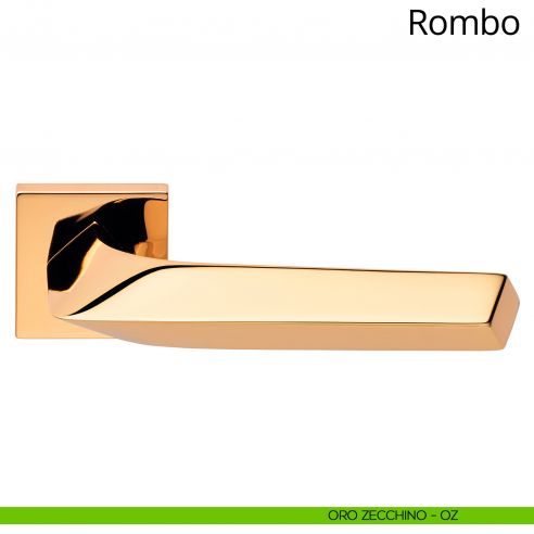 Maniglia per porta interna Rombo Linea Calì rosetta quadrata bassa oro zecchino