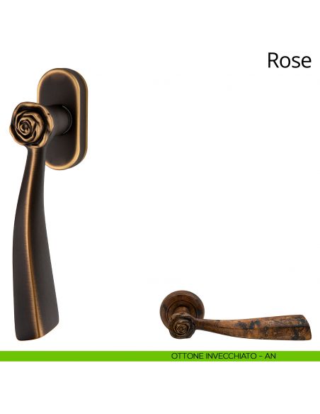Maniglia per finestra martellina DK Rose Linea Calì ottone invecchiato