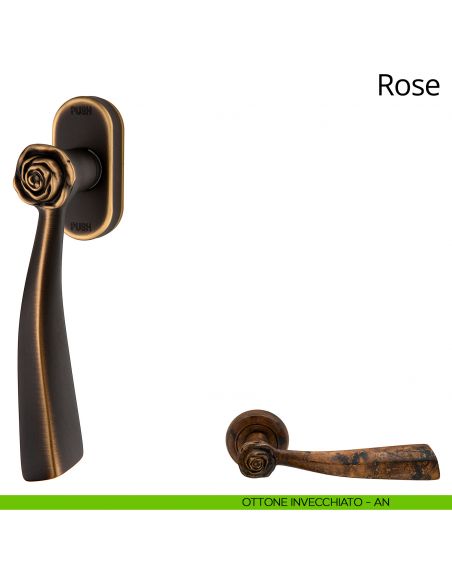 Maniglia per finestra martellina DK antintrusione Rose Linea Calì ottone invecchiato
