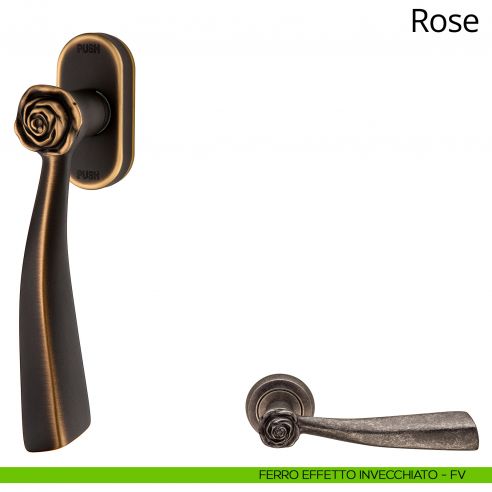 Maniglia per finestra martellina DK antintrusione Rose Linea Calì ferro vecchio invecchiato