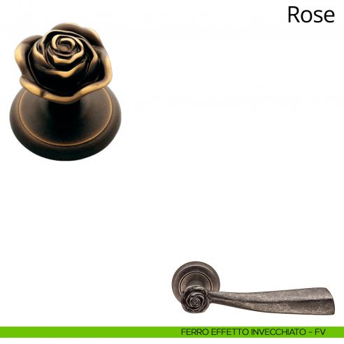 Pomolo per porta fisso Rose Linea Calì con rosetta tonda ferro vecchio invecchiato