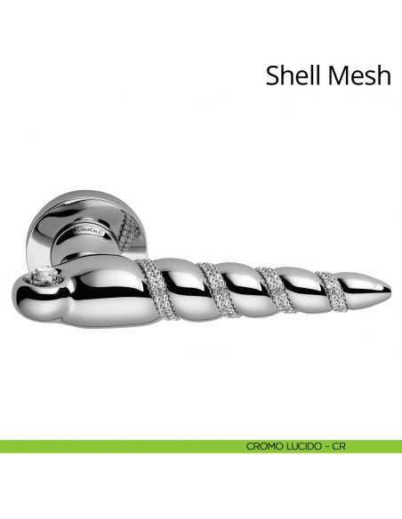 Maniglia per porta interna Shell Mesh con Swarovski Linea Calì rosetta tonda tradizionale cromo