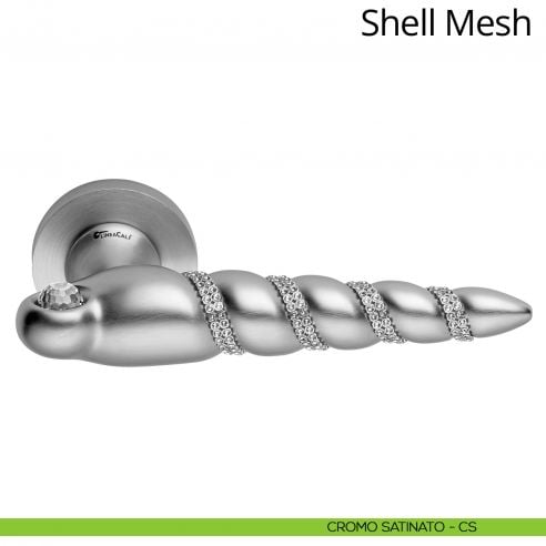 Maniglia per porta interna Shell Mesh con Swarovski Linea Calì rosetta tonda tradizionale cromo satinato