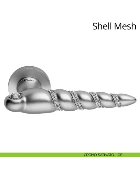 Maniglia per porta interna Shell Mesh con Swarovski Linea Calì rosetta tonda tradizionale cromo satinato