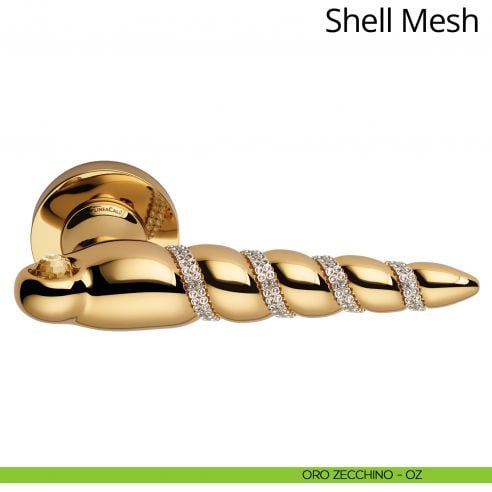 Maniglia per porta interna Shell Mesh Linea Calì rosetta tonda tradizionale oro zecchino