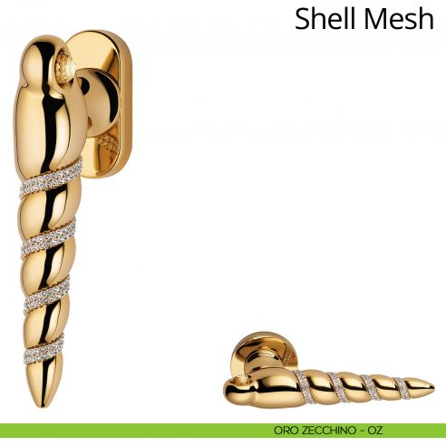 Maniglia per finestra con Swarovski martellina DK Shell Mesh Linea Calì oro zecchino