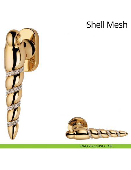 Maniglia per finestra con Swarovski martellina DK Shell Mesh Linea Calì oro zecchino