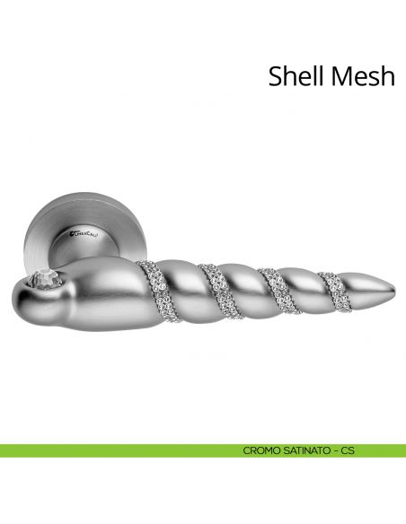 Maniglia per porta interna con Swarovski Shell Mesh Linea Calì rosetta tonda bassa cromo satinato