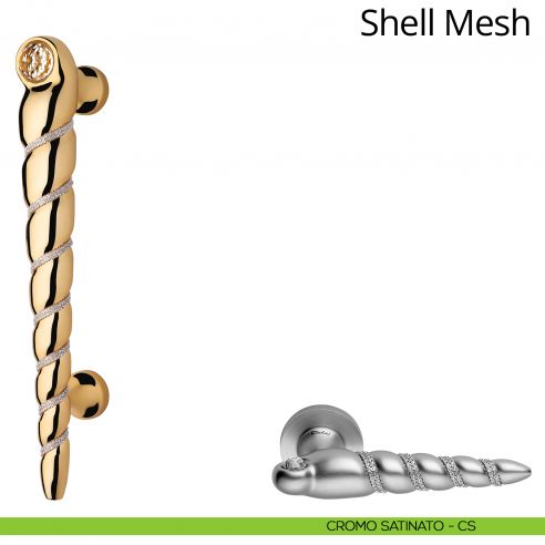 Maniglione singolo con Swarovski per porta Shell Mesh Linea Calì cromo satinato