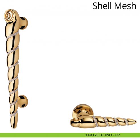 Maniglione singolo con Swarovski per porta Shell Mesh Linea Calì oro zecchino