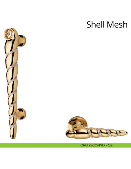 Maniglione singolo con Swarovski per porta Shell Mesh Linea Calì oro zecchino