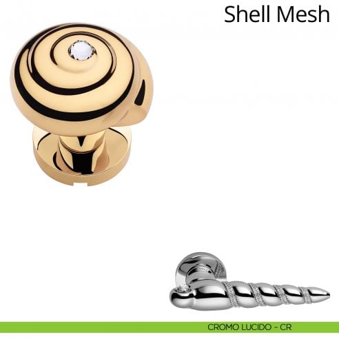 Pomolo per porta con Swarovski fisso Shell Mesh Linea Calì con rosetta tonda cromo