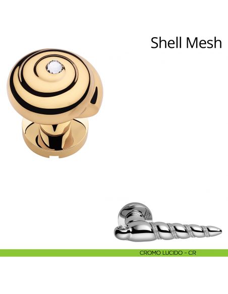 Pomolo per porta con Swarovski a girare Shell Mesh Linea Calì con rosetta tonda cromo