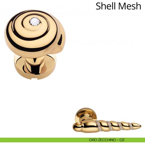 Pomolo per porta con Swarovski a girare Shell Mesh Linea Calì con rosetta tonda oro zecchino