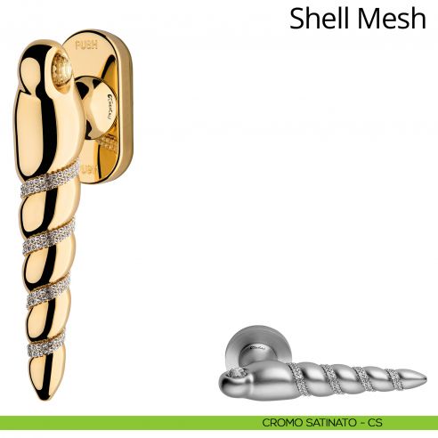 Maniglia per finestra con Swarovski martellina DK antintrusione Shell Mesh Linea Calì cromo satinato
