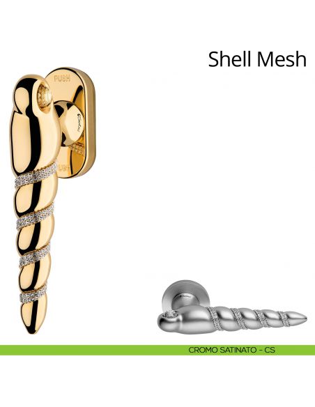 Maniglia per finestra con Swarovski martellina DK antintrusione Shell Mesh Linea Calì cromo satinato
