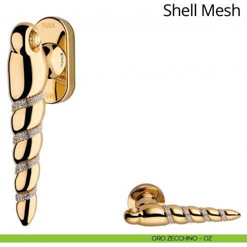 Maniglia per finestra con Swarovski martellina DK antintrusione Shell Mesh Linea Calì oro zecchino