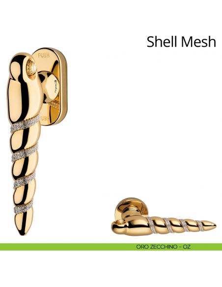 Maniglia per finestra con Swarovski martellina DK antintrusione Shell Mesh Linea Calì oro zecchino