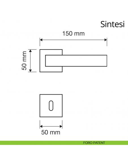 Maniglia per porta interna Sintesi Linea Calì su rosetta quadrata bassa foro patent