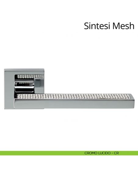 Maniglia per porta interna con Swarovski Sintesi Mesh Linea Calì rosetta quadrata tradizionale cromo