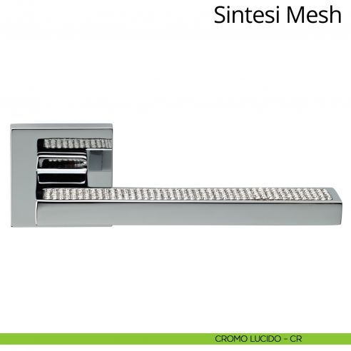 Maniglia per porta interna con Swarovski Sintesi Mesh Linea Calì rosetta quadrata bassa cromo