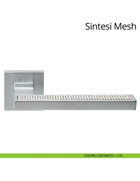 Maniglia per porta interna con Swarovski Sintesi Mesh Linea Calì rosetta quadrata bassa cromo satinato