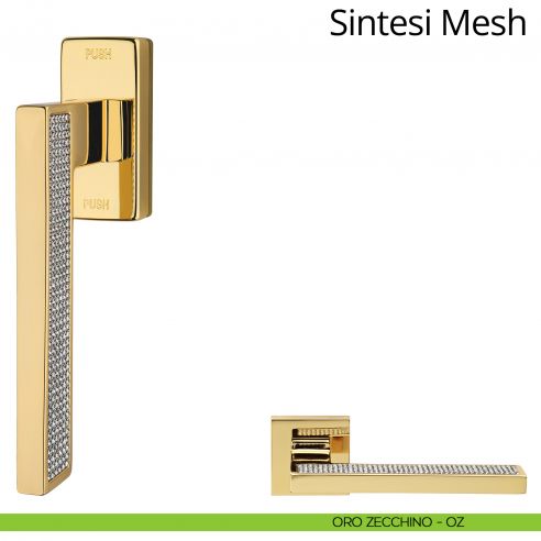 Maniglia per finestra con Swarovski martellina DK antintrusione Sintesi Mesh Linea Calì oro zecchino