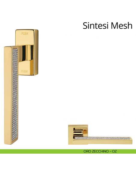 Maniglia per finestra con Swarovski martellina DK antintrusione Sintesi Mesh Linea Calì oro zecchino