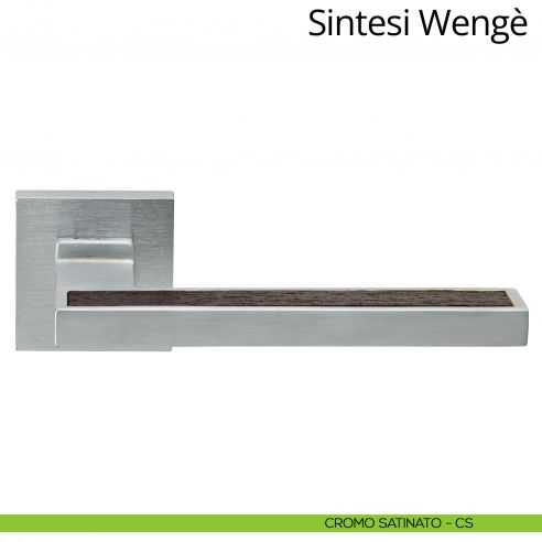 Maniglia per porta interna con legno Sintesi Wengè Linea Calì rosetta quadrata tradizionale cromo satinato