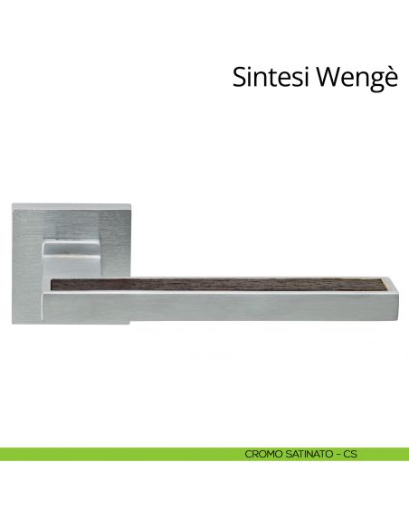 Maniglia per porta interna con legno Sintesi Wengè Linea Calì rosetta quadrata bassa cromo satinato