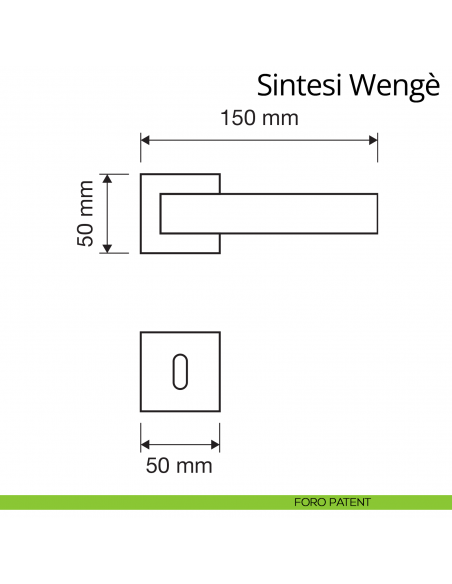 Maniglia per porta interna con legno Sintesi Wengè Linea Calì rosetta quadrata bassa foro patent
