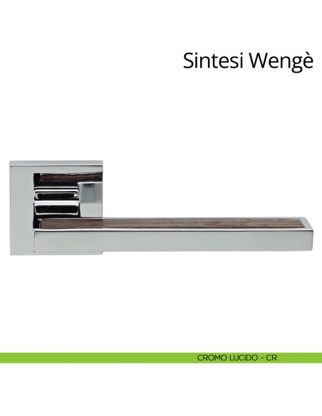 Maniglia per porta interna con legno Sintesi Wengè Linea Calì rosetta quadrata bassa cromo