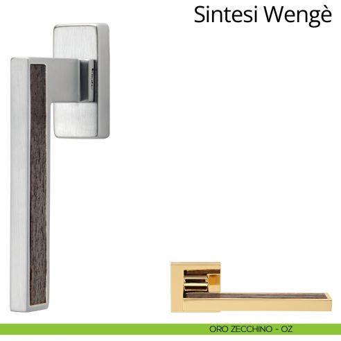 Maniglia per finestra con legno martellina DK Sintesi Wengè Linea Calì oro zecchino