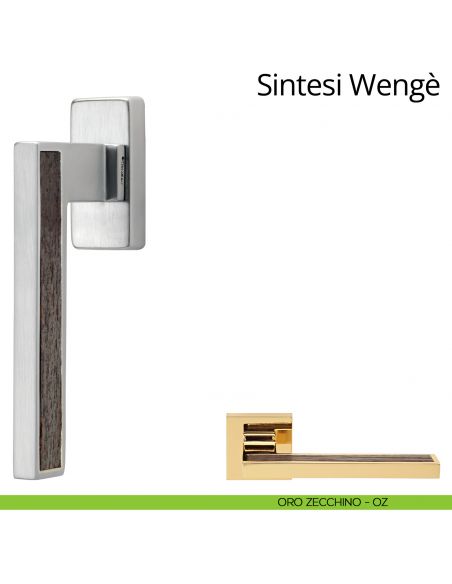 Maniglia per finestra con legno martellina DK Sintesi Wengè Linea Calì oro zecchino