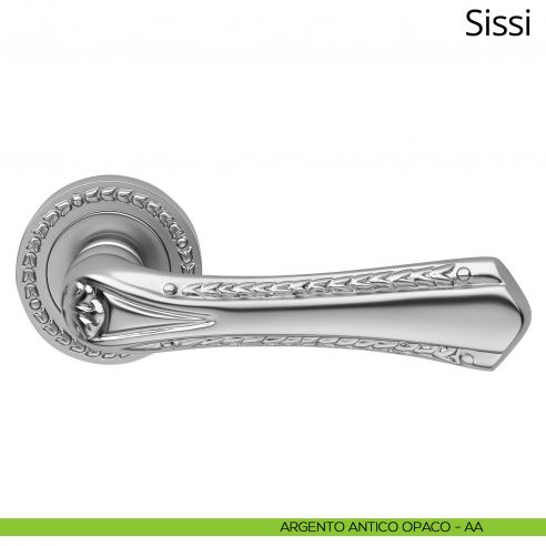 Maniglia per porta interna Sissi Linea Calì con rosetta tonda argento antico opaco