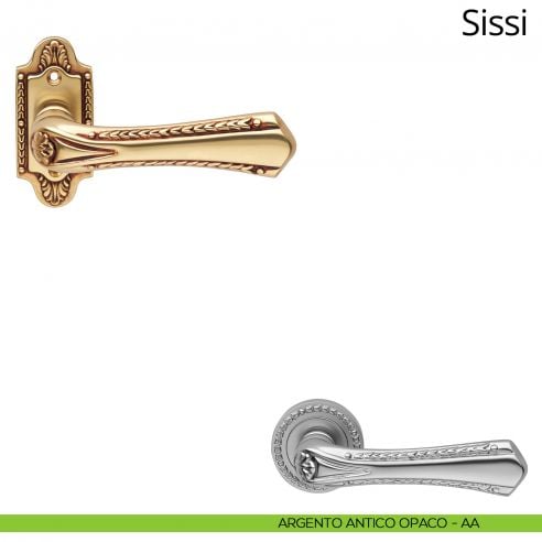 Maniglia per porta interna Sissi Linea Calì con rosetta artistica argento antico opaco
