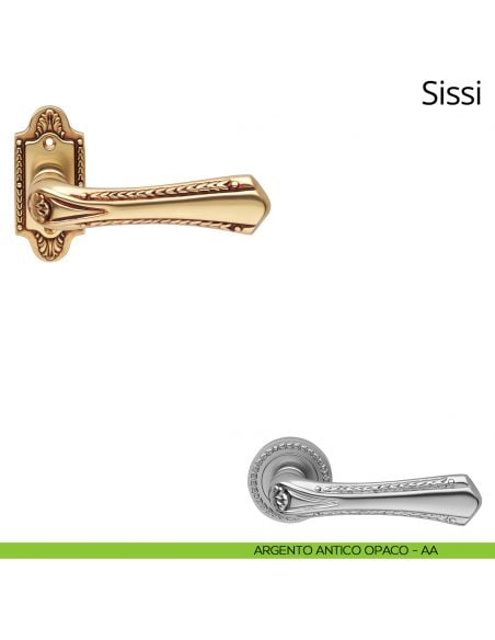 Maniglia per porta interna Sissi Linea Calì con rosetta artistica argento antico opaco
