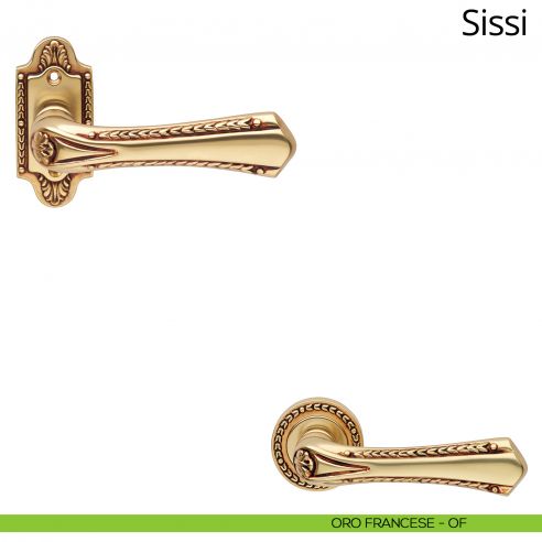 Maniglia per porta interna Sissi Linea Calì con rosetta artistica oro francese